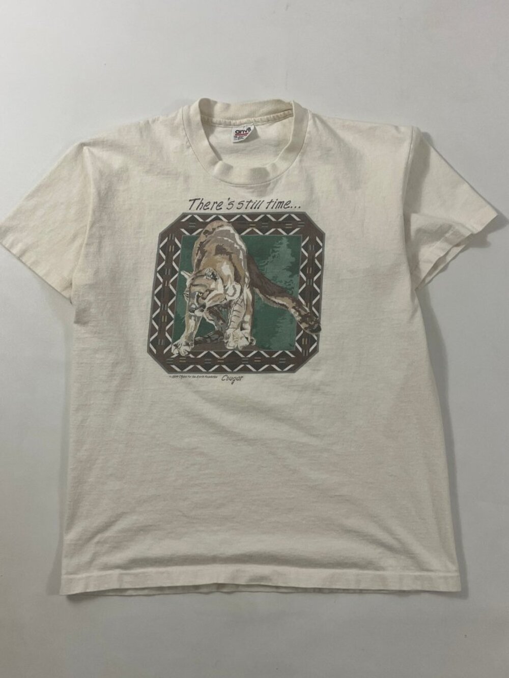 Vintage 1994 Anvil Cougar Wildlife Nature Graphic Single Stitch Tee L